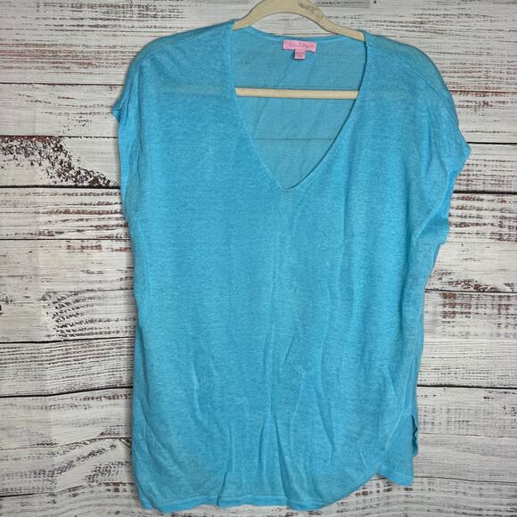 Lilly Pulitzer 100% Linen Cap Sleeve Tunic XS Blue - Picture 2 of 8